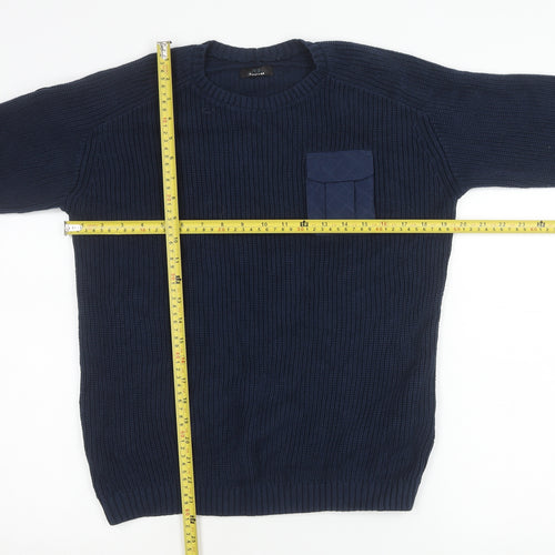 Firetrap Boys Blue 13 Years Crew Neck Pullover Jumper with Elbow Patches