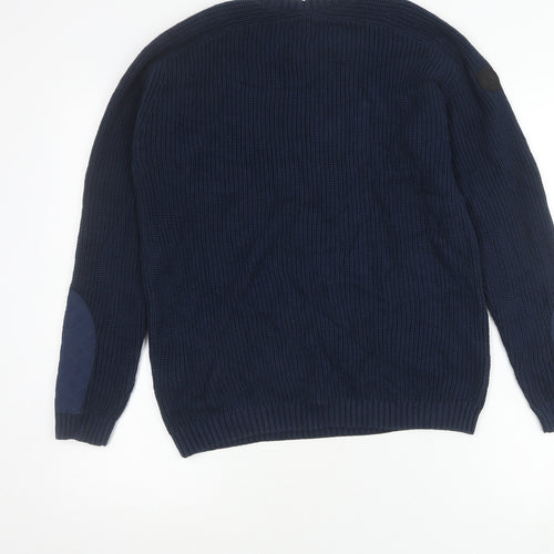 Firetrap Boys Blue 13 Years Crew Neck Pullover Jumper with Elbow Patches