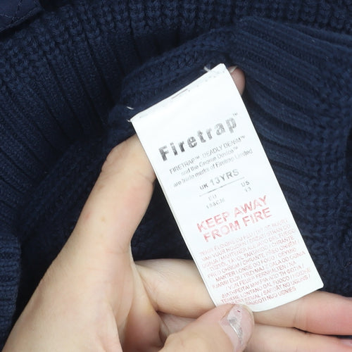 Firetrap Boys Blue 13 Years Crew Neck Pullover Jumper with Elbow Patches