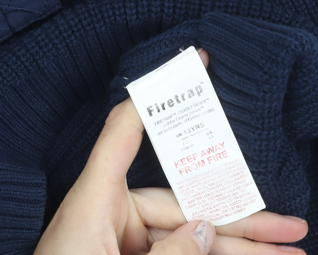 Firetrap Boys Blue 13 Years Crew Neck Pullover Jumper with Elbow Patches