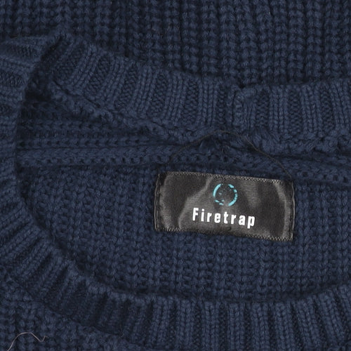 Firetrap Boys Blue 13 Years Crew Neck Pullover Jumper with Elbow Patches