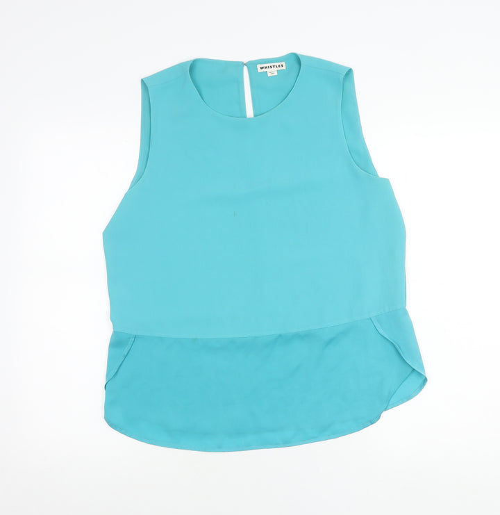 Whistles Women’s Blue Sleeveless Blouse Size 12 Scoop Neck