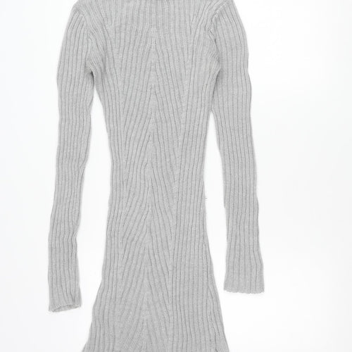 Brave Soul Womens Grey Knit Tunic Jumper Size M 14 Crew Neck Long Sleeve