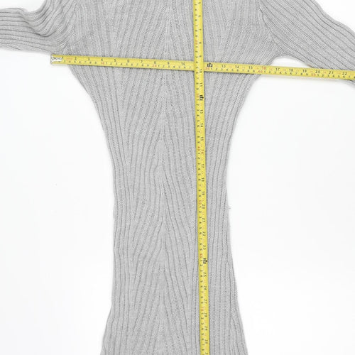 Brave Soul Womens Grey Knit Tunic Jumper Size M 14 Crew Neck Long Sleeve