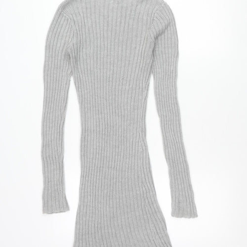 Brave Soul Womens Grey Knit Tunic Jumper Size M 14 Crew Neck Long Sleeve