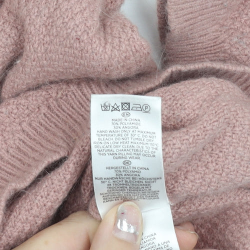 Hobbs Women Pink Angora Blend Crew Neck Jumper Size 6