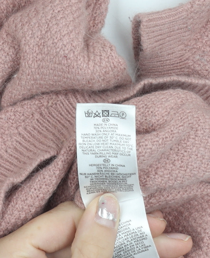 Hobbs Women Pink Angora Blend Crew Neck Jumper Size 6