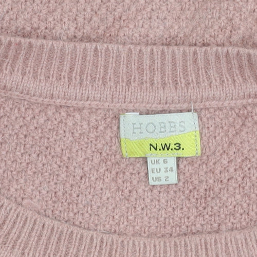 Hobbs Women Pink Angora Blend Crew Neck Jumper Size 6
