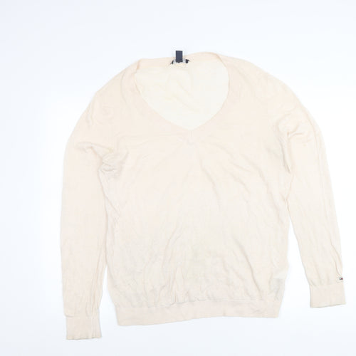 Tommy Hilfiger Women’s Beige XL V-Neck Cotton Silk Jumper