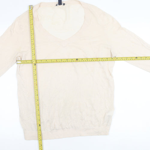 Tommy Hilfiger Women’s Beige XL V-Neck Cotton Silk Jumper