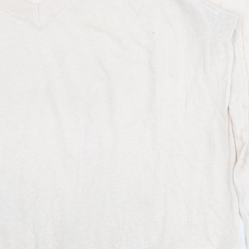 Tommy Hilfiger Women’s Beige XL V-Neck Cotton Silk Jumper