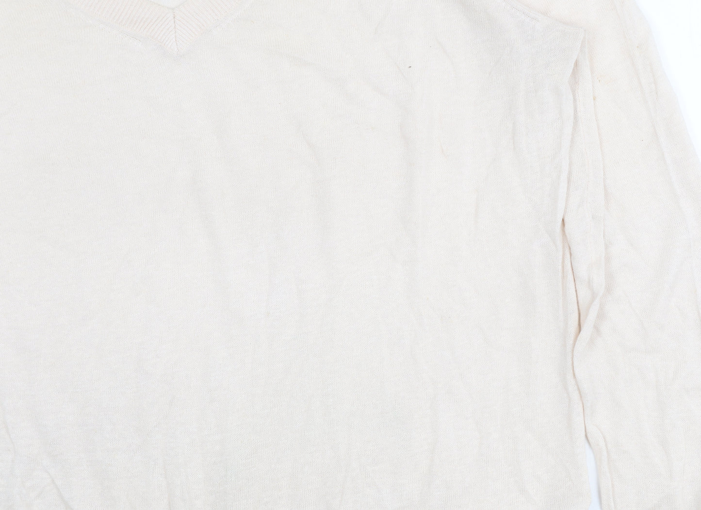 Tommy Hilfiger Women’s Beige XL V-Neck Cotton Silk Jumper