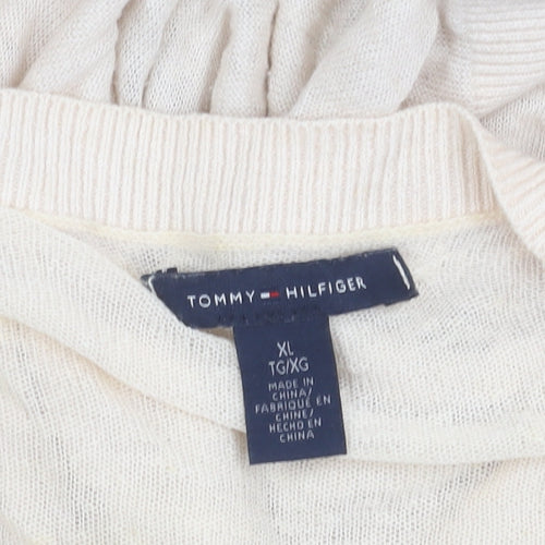 Tommy Hilfiger Women’s Beige XL V-Neck Cotton Silk Jumper
