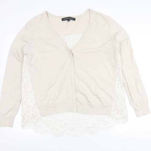 French Connection Womens Beige XL Lace Back V-Neck Cardigan