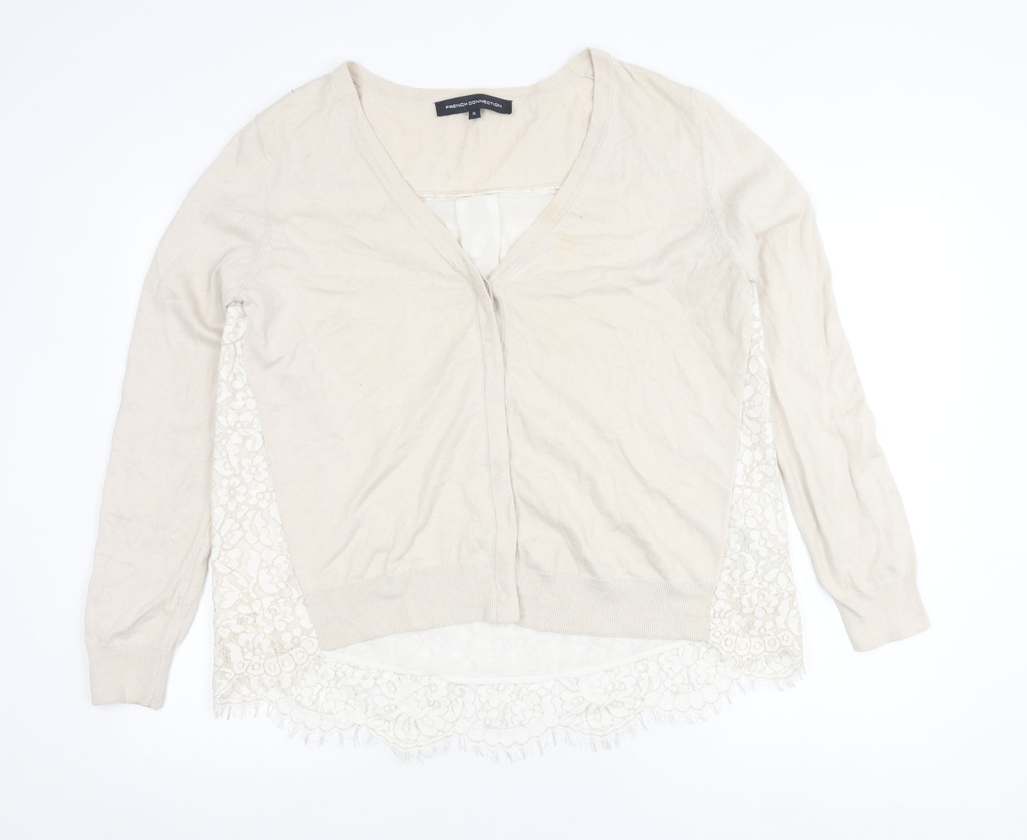 French Connection Womens Beige XL Lace Back V-Neck Cardigan