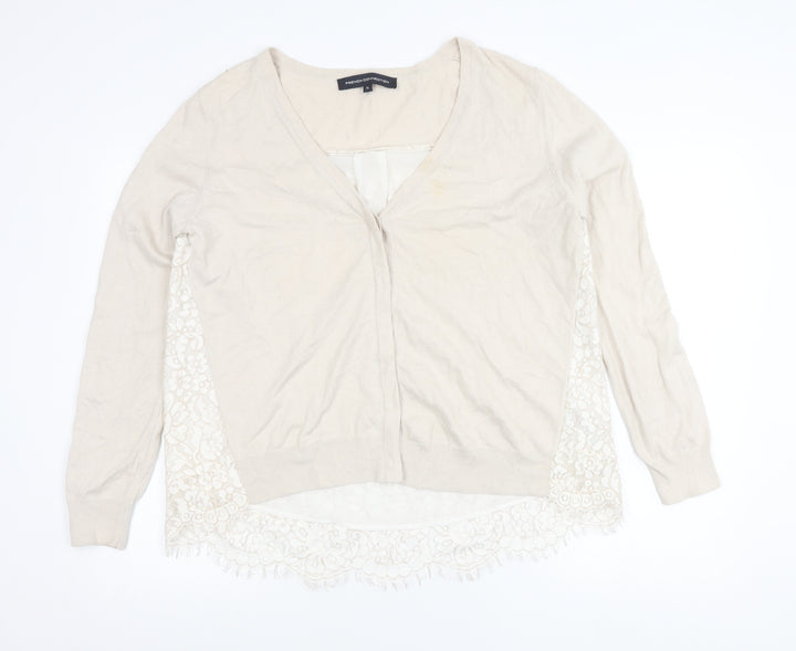 French Connection Womens Beige XL Lace Back V-Neck Cardigan