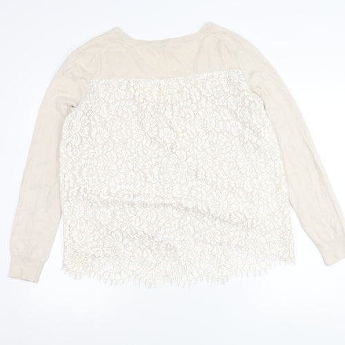 French Connection Womens Beige XL Lace Back V-Neck Cardigan