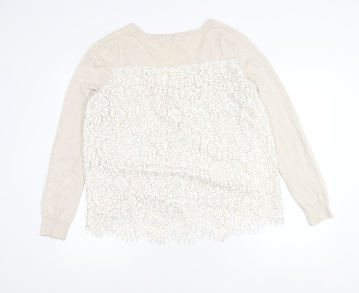 French Connection Womens Beige XL Lace Back V-Neck Cardigan