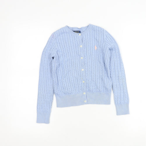 Ralph Lauren Girls Blue Cotton Cable Knit Cardigan Jumper Age 7 Years
