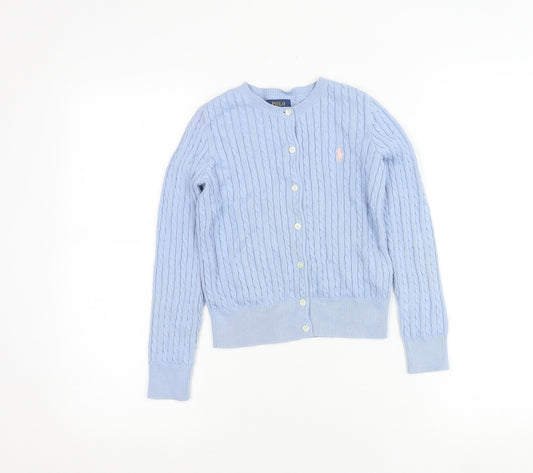 Ralph Lauren Girls Blue Cotton Cable Knit Cardigan Jumper Age 7 Years