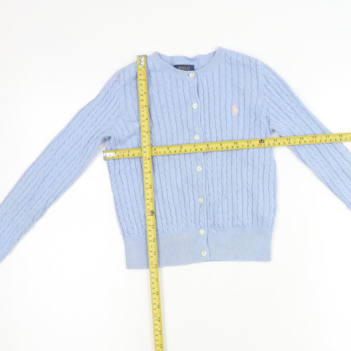 Ralph Lauren Girls Blue Cotton Cable Knit Cardigan Jumper Age 7 Years