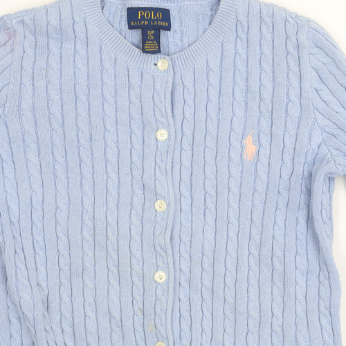 Ralph Lauren Girls Blue Cotton Cable Knit Cardigan Jumper Age 7 Years