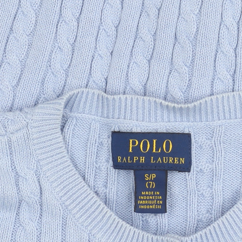 Ralph Lauren Girls Blue Cotton Cable Knit Cardigan Jumper Age 7 Years