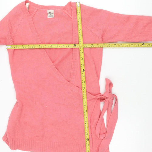 ONLY Womens Pink V-Neck Belted Cardigan Jumper Size M
