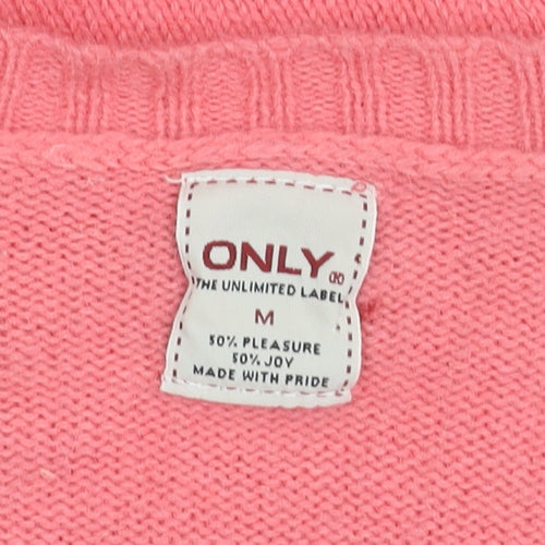 ONLY Womens Pink V-Neck Belted Cardigan Jumper Size M