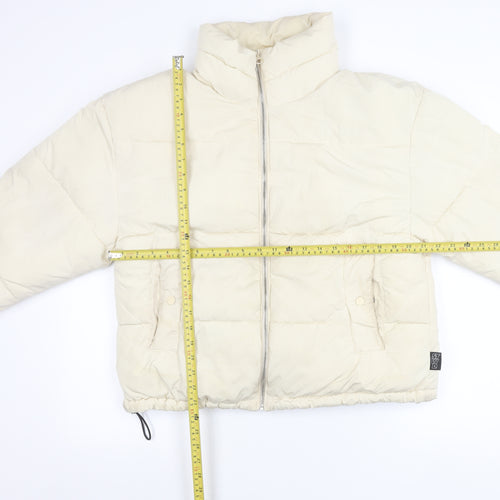 Pull&Bear Womens Ivory Puffer Jacket Size 12 Polyester Casual Winter