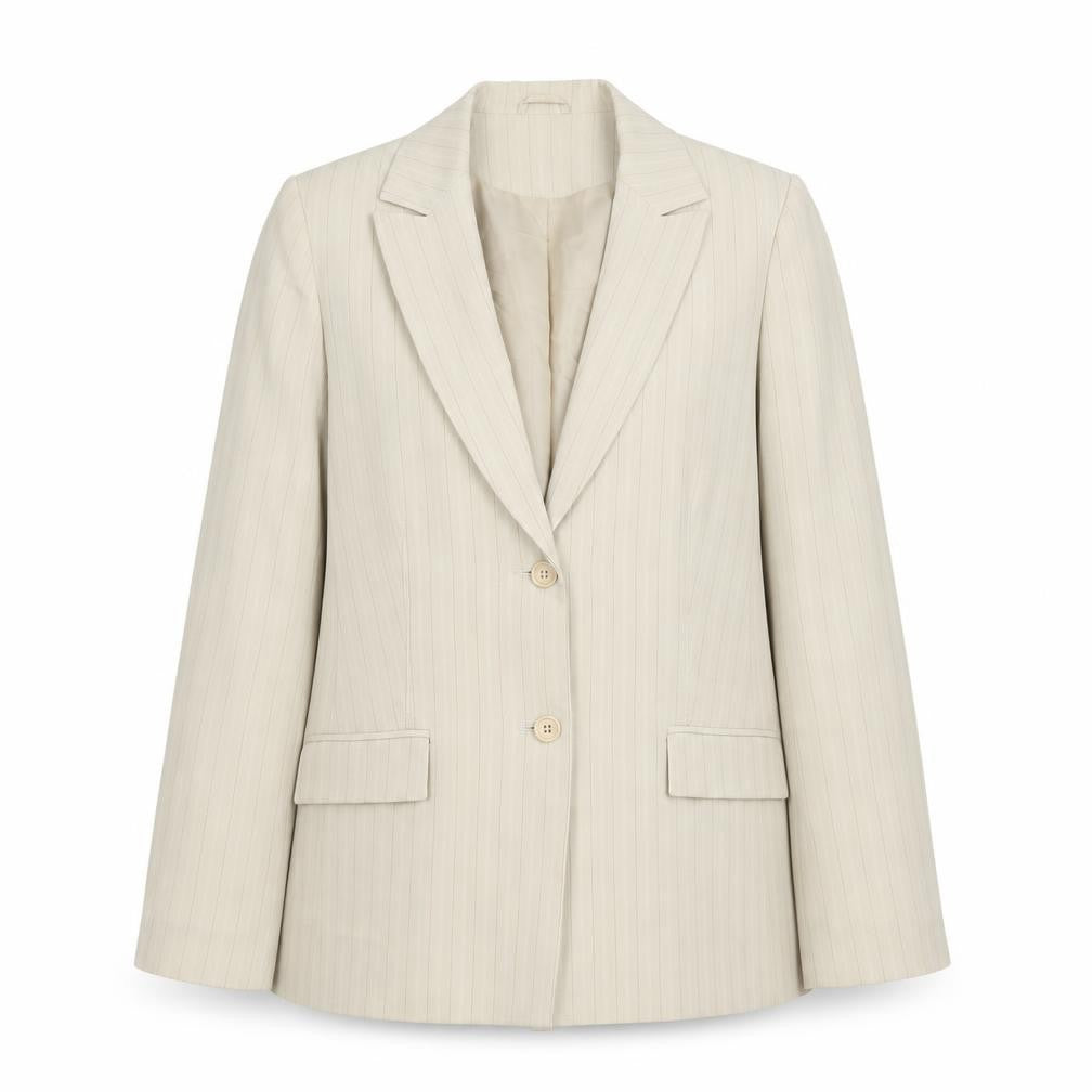 Dorothy Perkins Women’s Beige Pinstripe Blazer Size 14 Tailored Work Jacket