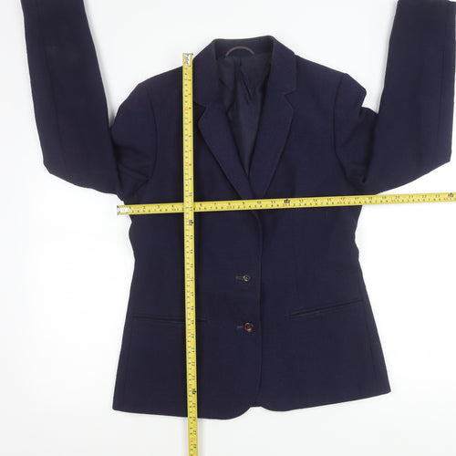 St Michael Womens Blue Size 12 Wool Blend Blazer Jacket Classic Workwear
