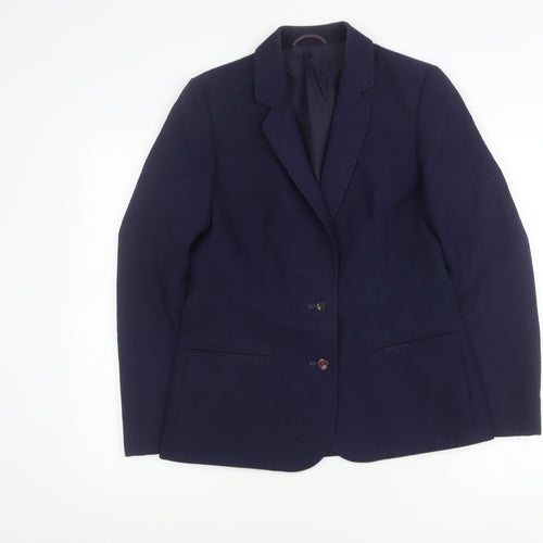 St Michael Womens Blue Size 12 Wool Blend Blazer Jacket Classic Workwear