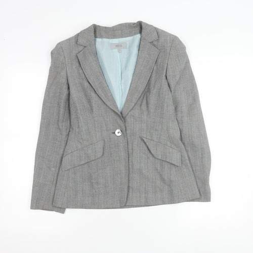 Marks and Spencer Women Grey Pinstripe Petite Suit Jacket Size 8P