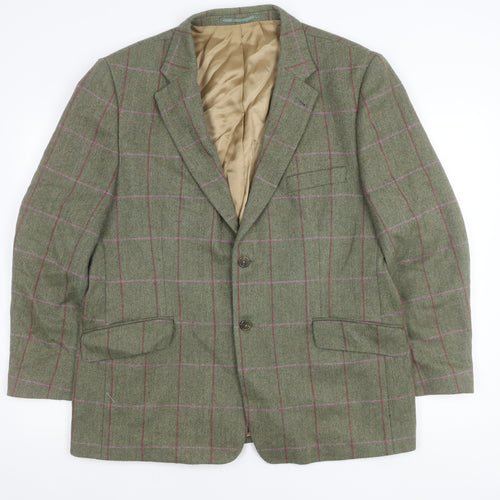 Alpendale Unisex Green Wool Checked Tweed Suit Jacket Size 44 Classic Country Style