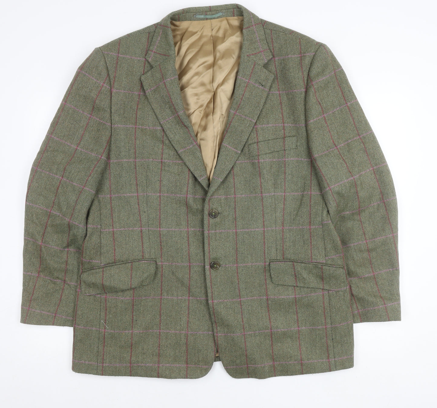 Alpendale Unisex Green Wool Checked Tweed Suit Jacket Size 44 Classic Country Style