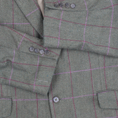 Alpendale Unisex Green Wool Checked Tweed Suit Jacket Size 44 Classic Country Style