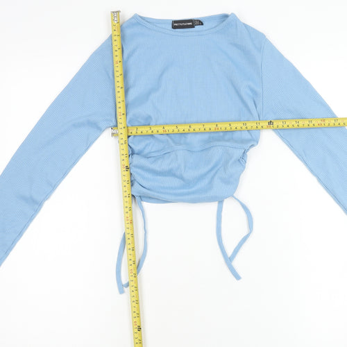PrettyLittleThing Womens Blue Size 8 Cropped Long Sleeve Top