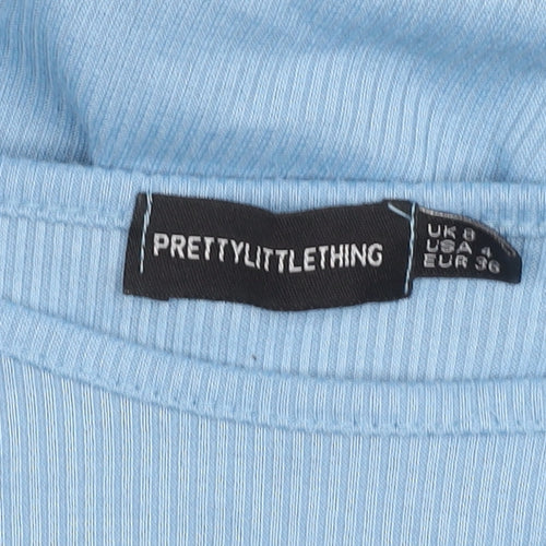 PrettyLittleThing Womens Blue Size 8 Cropped Long Sleeve Top