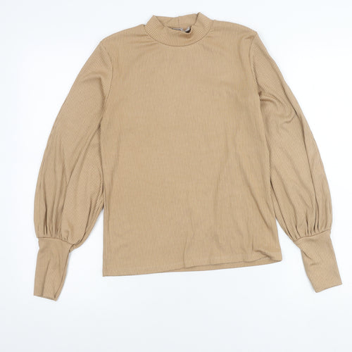 Stradivarius Women’s Beige Mock Neck Balloon Sleeve Blouse Size 8