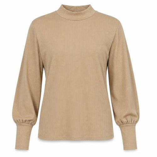 Stradivarius Women’s Beige Mock Neck Balloon Sleeve Blouse Size 8