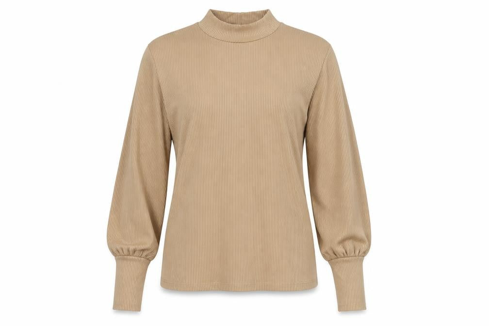 Stradivarius Women’s Beige Mock Neck Balloon Sleeve Blouse Size 8
