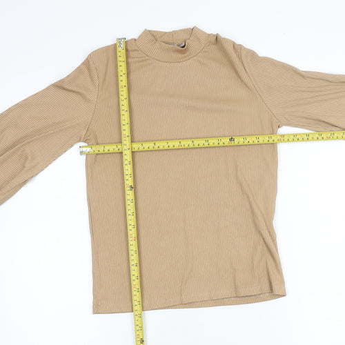 Stradivarius Women’s Beige Mock Neck Balloon Sleeve Blouse Size 8