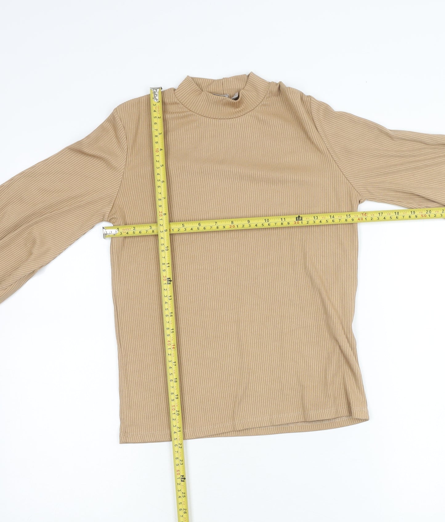 Stradivarius Women’s Beige Mock Neck Balloon Sleeve Blouse Size 8