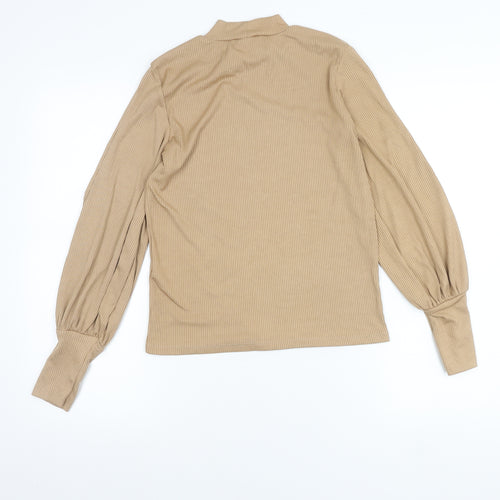 Stradivarius Women’s Beige Mock Neck Balloon Sleeve Blouse Size 8