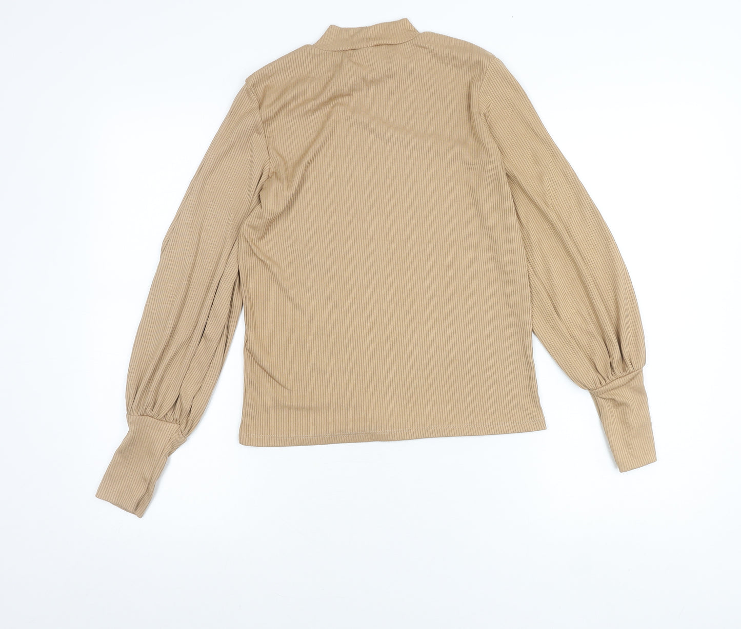 Stradivarius Women’s Beige Mock Neck Balloon Sleeve Blouse Size 8