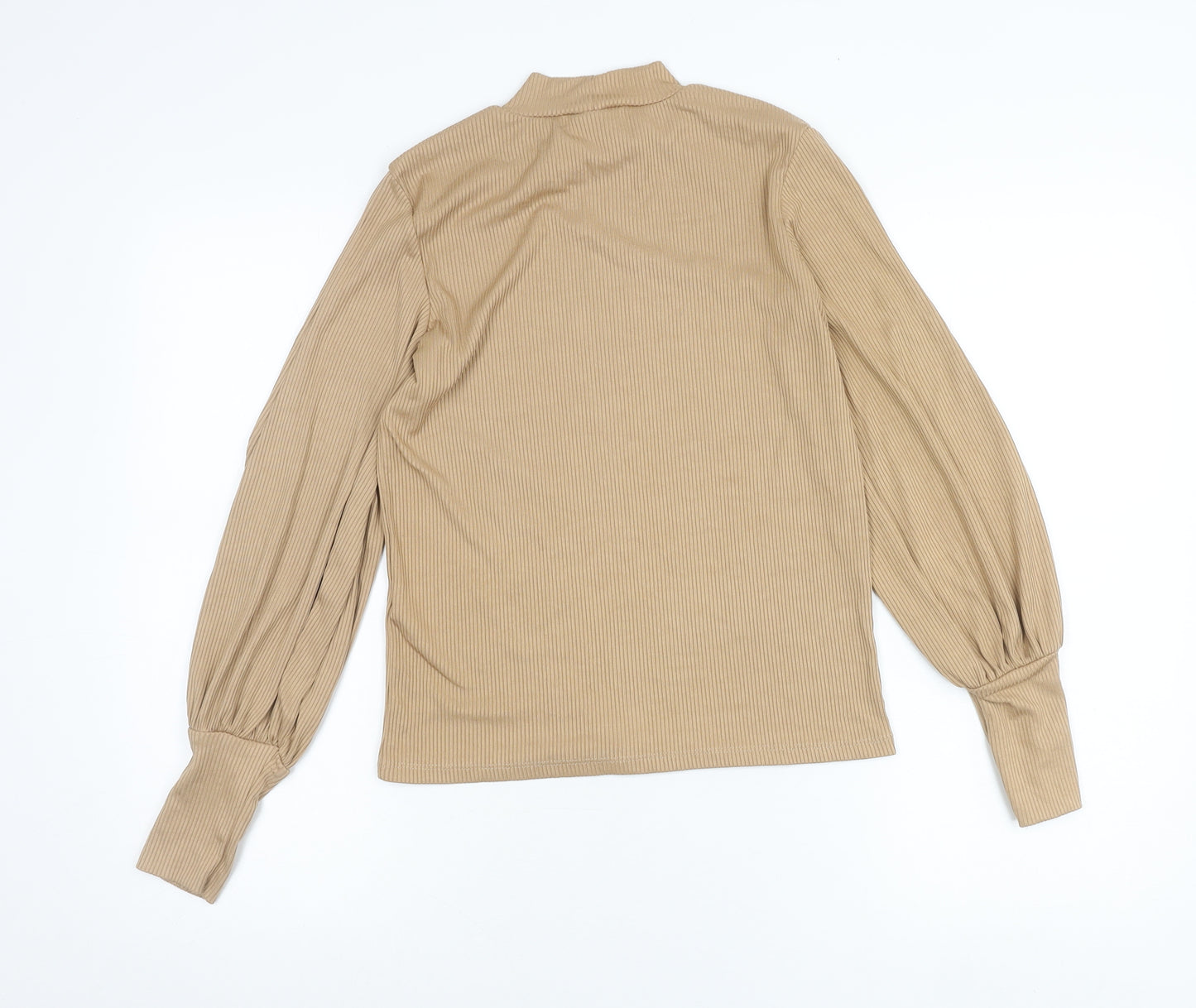 Stradivarius Women’s Beige Mock Neck Balloon Sleeve Blouse Size 8
