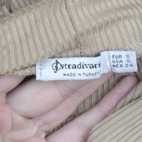 Stradivarius Women’s Beige Mock Neck Balloon Sleeve Blouse Size 8