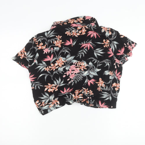H&M Divided Women’s Black Floral Cropped Button-Up Shirt Size 12