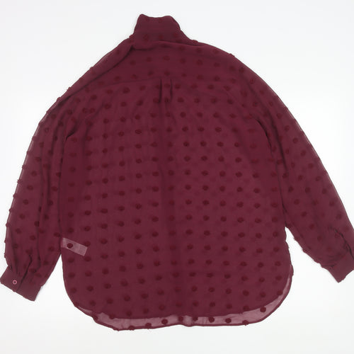 Wallis Women's Red Polka Dot Button-Up Chiffon Blouse UK 14